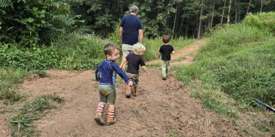 Kids walking in the trails